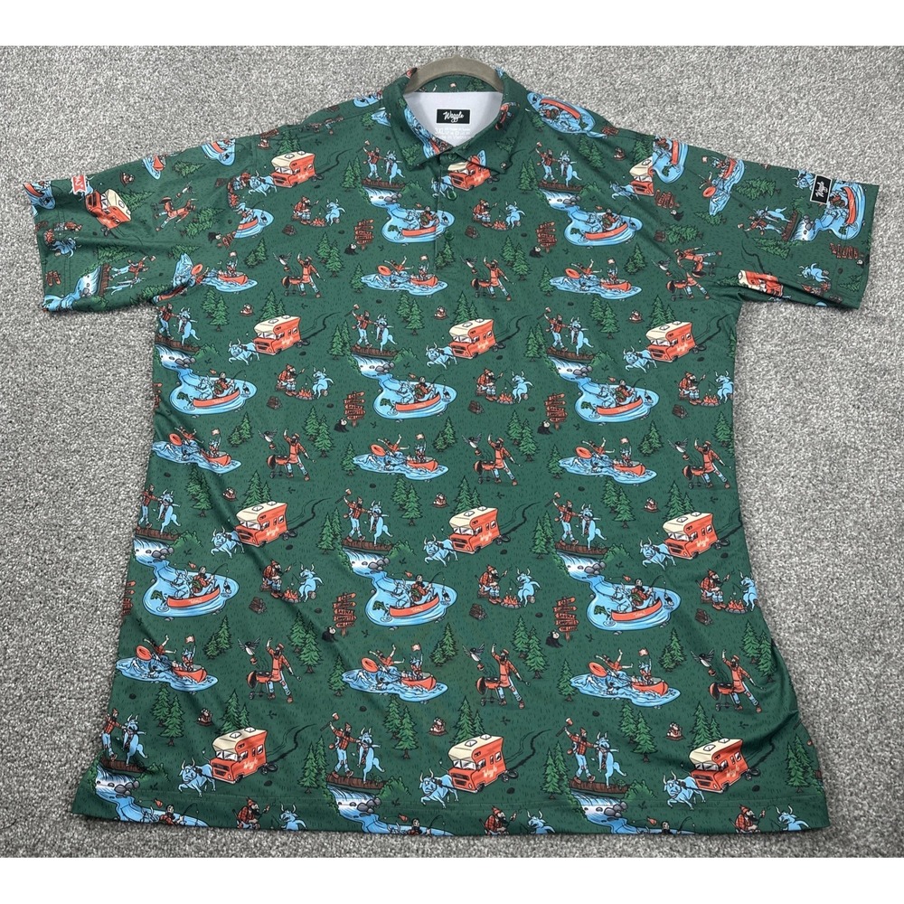 Waggle Golf Polo Men's 3XL Green Outdoor Camping Print Performance Shirt